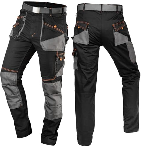 NEO TOOLS HD Slim Arbeitshose, Robuste, Moderne Stretch-Arbeitshose | Mit Kniepolstertaschen, Reflektierenden Zonen, XS-3XL, Oxford-Verstärkungen & Baumwollgürtel, Für Profis