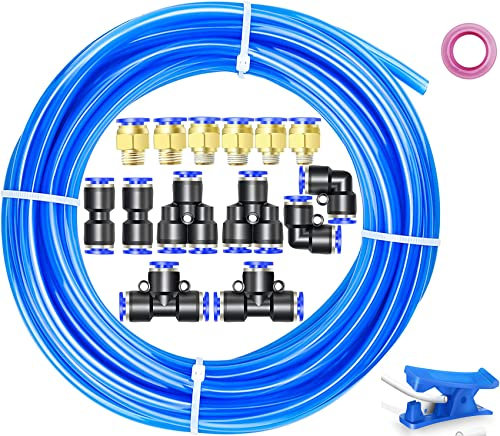 Stubotar Blue 10M Tuyau d'arrosage en Polyuréthane 14mm OD X 10MM ID PU Air Tubing avec 14 Kits de Connecteurs et Cutter Flexible et Résistant aux Intempéries