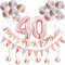 40th Birthday Decorations for Women Rose Gold Birthday Decoration Kit Include Happy 40th Banner,Triangle Flag Banner And Confetti Latex Balloons,Foil Hanging Swirls,Foil Balloons