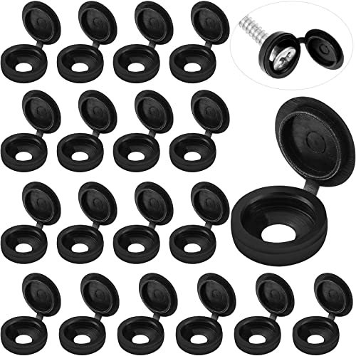 Hotop 100 Pieces Hinged Screw Cover Caps Plastic Shutter Fold Screw Snap Covers Washer Flip Tops(Large,Black)