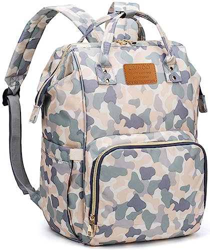 LIMHOO Wickeltasche Rucksack für Herren Papa, wasserdichte große Canvas Camo Windeltaschen, Babypflegetasche, Helles Camouflage