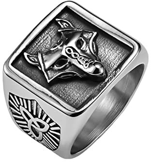 Epinki Titanstahl Freundschaftsring Herren, Vintage Wikinger Wolf Breit 18MM Eheringe, Silber Pärchen Ringe Bandringe für Männer Freund, Größe 67 (21.3)