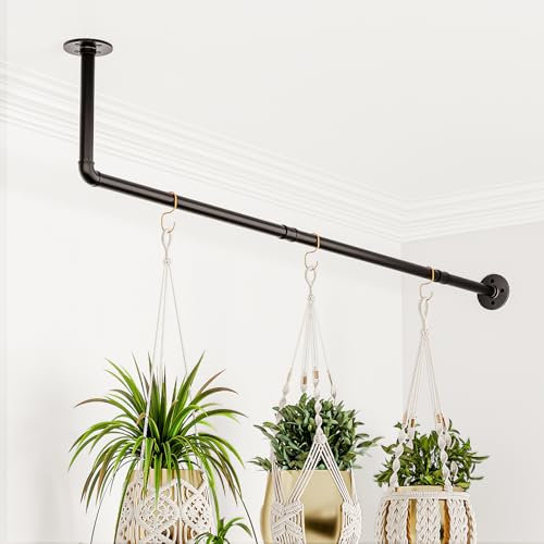 Bamworld Pot de Fleurs Suspendu en Forme de L pour Plantes d'intérieur - Support pour Plantes d'intérieur - Support Mural Flottant en métal Noir (Pot et Plante Non Inclus)