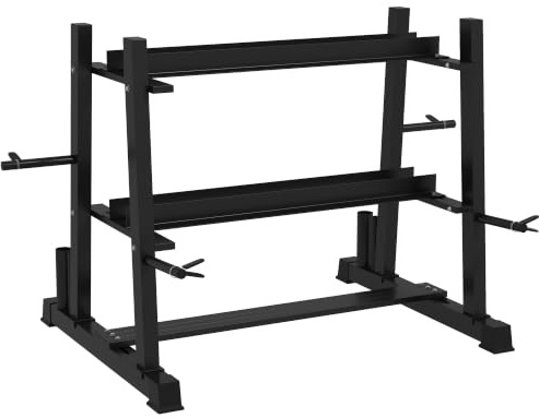 SPORTNOW Rastrelliera per Manubri Supporto Bilanciere 131x75x80 cm Nero | in Acciaio, con 4 Aste, a Distanza Regolabile, per Pesi, Kettlebell e Bilancieri