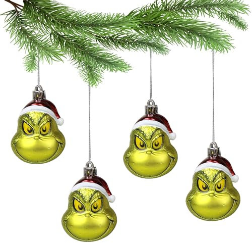 The Grinch Set Weihnachtskugeln, Plastik-Christbaumschmuck in Verpackung, Set 4 Stück (A)