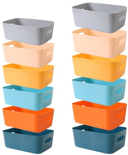 SAMISO 12 Pezzi Cestino Portaoggetti Plastica, Cestini Portaoggetti in Plastica,Cestini Portaoggetti Plastica,Cestini Portaoggetti con maniglia per Cucina, Armadio,Ufficio,Bagno,Casa