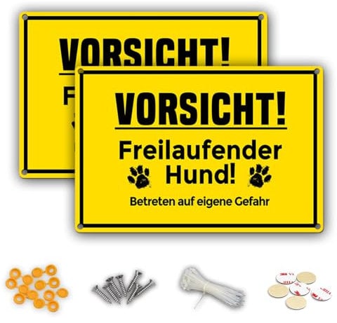 2 x Schilder Vorsicht Freilaufender Hund | 30 x 20 cm PVC | Wasserfester Druck | Inklusive allen Befestigungszubehör | Für Drinnen und Draußen geeignet