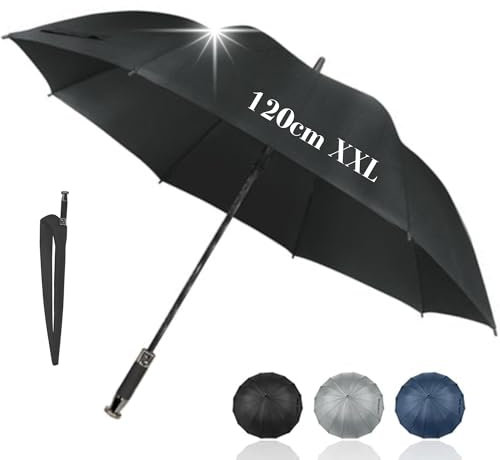 Paraguas Grandes XXL. Paraguas Grande Mujer y Hombre -Paraguas XXL- Paraguas Plegable Grande, Paraguas Antiviento Mujer, Paraguas Resistente al Viento, Funda para Llevar tipo Katana, 120cm de Diámetro