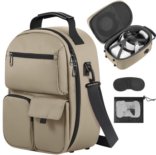 FOREGOER Groß Tragetasche für Meta Quest 3/Oculus Quest 2 mit Elite Strap, Touch Controllern und anderem VR Zubehör, Harte Case für Oculus Quest 3 Zubehör, VR All-in-One Gaming Headset (Khaki)