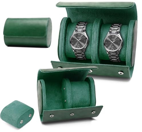 KoGiio Scatola per Orologi in Pelle PU, Porta Orologi a 2 Posti, Scatola Portaorologi, Cassa Dell'orologio Collana Orologio,Portatile Portatile Scatola Porta Orologi Da Viaggio - Verde