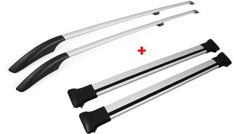 OMAC Dachreling + Dachträger kompatibel mit VW Caddy 2003-2015 L2 Langer Aluminium Silber 4X