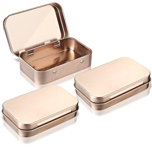 Andibro Rechteckige Kleine Blechdose Metall 3 Stück farbene tragbare Mini Box mit Deckel kleines Aufbewahrungsset 9 5 x 6 x 2 2 cm für Süßigkeiten Schlüssel Ohrringe Seife Minze Keksmünzen(Roségold)
