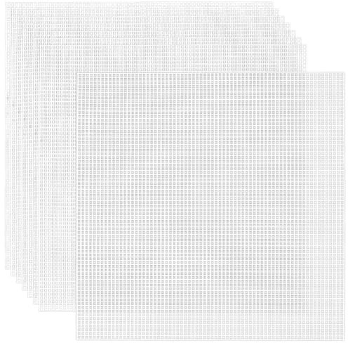 GORGECRAFT 8 Stück Kunststoff Netz Canvas Blätter 20x20cm Quadratisch Kunststoff Nadelspitze Weiß Flexibles Netzgewebe Matte Fursuit Ösennetz Zum Sticken Stricken Häkeln Kreuzstich Acryl DIY Basteln