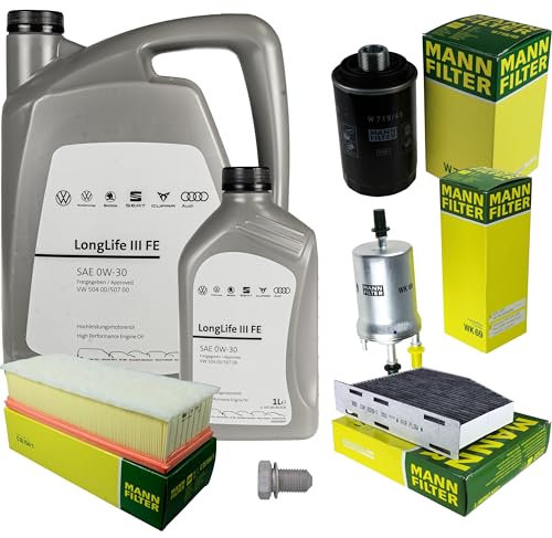 Inspektionspaket Wartungspaket Filterset mit 6 L 0W-30 Motoröl LongLife 3 FE, Ölfilter Luftfilter Kraftstofffilter Innenraumfilter (Aktivkohle) Ölablassschraube