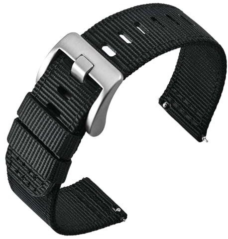 ANNEFIT Nylon Watch Strap for Men 24mm, Quick Release Military Watch Band with Heavy Duty Stainless Steel Buckle (Black)