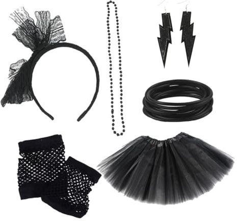WRITWAA Fischernetz-handschuhe Perlen-schmuckset 80er-jahre-neon-tutu-rock Für Die Ankleideparty