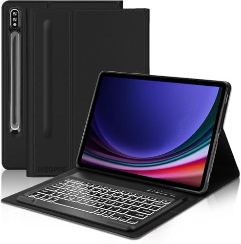 IVEOPPE for Samsung Galaxy Tab S9 Ultra 14.6-inch Keyboard Case, Case for Galaxy Tab S10 Ultra Tablet with Magnetically Detachable Bluetooth Backlit Keyboard for Tab S8 Ultra 14.6'', UK Layout, Black