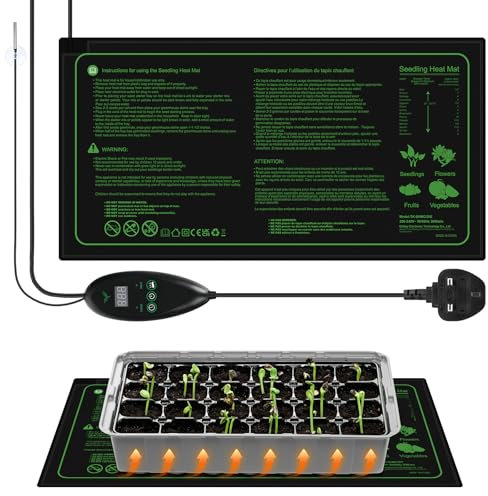 aquota Seedling Heat Mat Heated Propagator with Dual Display Digital Thermostat Durable Waterproof Heat Mat for Winter Hydroponic Indoor Plants Seedlings, Reptiles, Brewing & Greenhouse Incubation