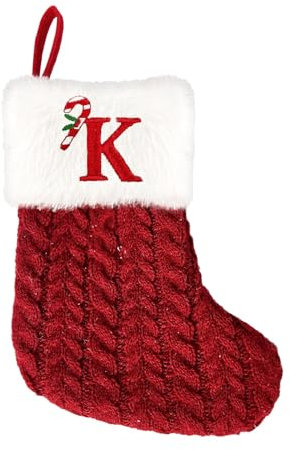 Weihnachten Deko Weihnachtsstrümpfe Mit Buchstaben Weihnachtssocke Bestickter Nikolausstrumpf Christmas Stockings Nikolausstiefel Zum Befüllen Aufhängen Für Süßigkeiten (K, 19X14cm)