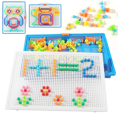 KingYH Mosaik Steckspiel mit 350 Stück Steckperlen für Kinder Bausteine Lernspielzeug Steckspiel Set Bastelset Steckmosaik Pädagogisches Lernspielzeug für Jungen Mädchen ab 14 Jahre Geburtstagsgesc
