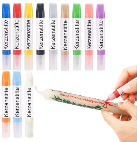 Ovaletta 12 Farben Kerzen Bemalen Set, Kerzenstifte, Wachsplatten für Kerzen, Candle Pen, Kerzenstifte zum Verzieren, Keramik Bemalen Set, je 10 ml