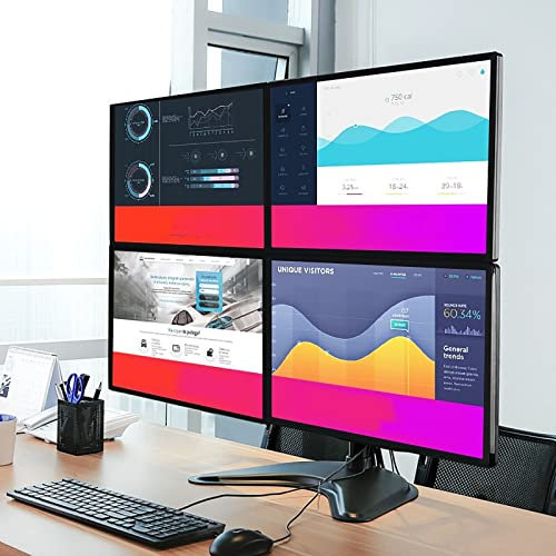 Support mural pour téléviseur Support de table pour quatre écrans, support de support pour téléviseur à écran partagé, base de téléviseur de table avec réglage de l'angle, convient aux téléviseurs de