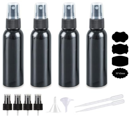 ZAAWUUT 4 Sets Black Spray Bottle,4 oz Empty Small Fine Mist Spray Bottle,Portable Misters Travel Bottle for Essential Oils,Perfume,Cleaning (120ml)