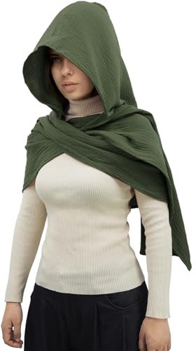 DigiTizerArt Mittelalterliches Leinen Baumwolle Kapuzenschal Vintage Goth Cape Kostüm Accessoire Multifunktionale Mode Schal Schal Kapuzenschal Kutte Für Männer Frauen (Army Green)
