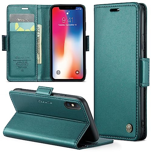 Phernykas Cover per iPhone X & iPhone XS Custodia Portafoglio [Blocco RFID] Premium Pelle PU [Magnetica] Wallet Libro con Porta Carte Slot Supporto Flip Case per iPhone X & iPhone XS, Verde