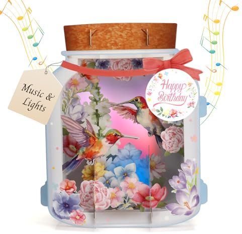 Musik-Geburtstagskarte, 3D Kolibri Geburtstagskarte mit Musik und Licht für Frau, Happy Birthday Pop-up Singende Karte Geburtstag für Frau, Mädchen, Freundin, Mutter, Damen