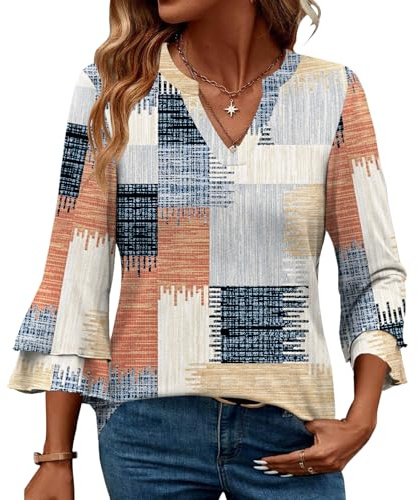 IEEILULU Chemisier Femme Chic et Élégant Manches 3/4 Col V Blouse Casual Couleur S-XL Jaune S