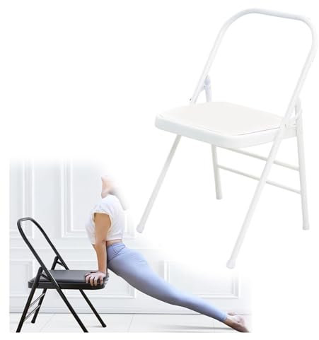 Klappbarer Yoga-Hilfsstuhl, Heimhocker, Anfänger, Rückenstütze, Yoga-Stuhl, Balance-Inversionsstuhl mit rutschfesten Füßen, 45,7 cm, Weiß