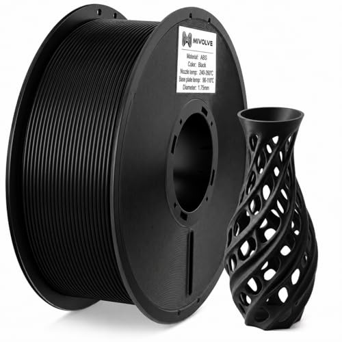 MIVOLVE ABS Filament 1.75 mm, Hoch Temperaturbeständiges 3D Drucker Filament, Hohe Festigkeit und Schlagfest, Langlebig 3D Druckfilament Für die Meisten FDM 3D Drucker (Schwarz, 1 kg)