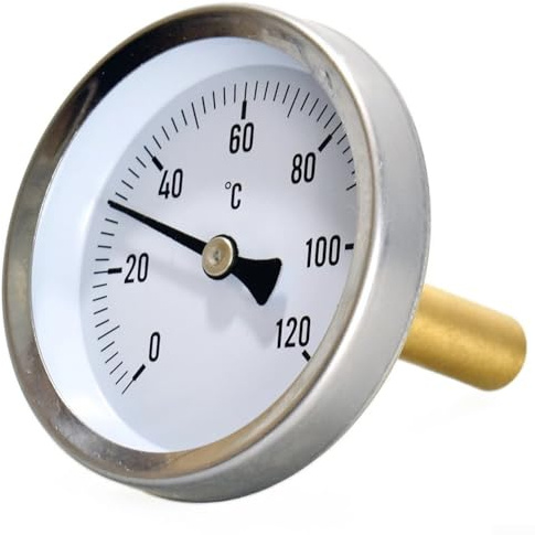Gdfnmogo Bimetallic Thermometer Dial 0°C-120°C with 1/2 Immersion Sleeve, 63mm Stainless Steel Temperature Gauge for Boiler Heating Systems Water Oil Air