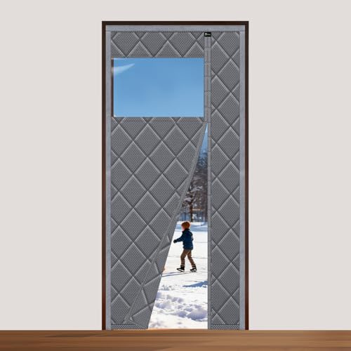 Sekey Rideau de porte magnétique - 80 x 200 cm - Protection contre le froid - Protection thermique pour portes, ouverture latérale - Sans perçage - Rideau thermique (avec fenêtre)