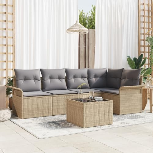 WEMYUFURN Garten Sofa Set Rattan Eckbank mit Tisch Beige Grau Outdoor Lounge Möbel Wetterfest