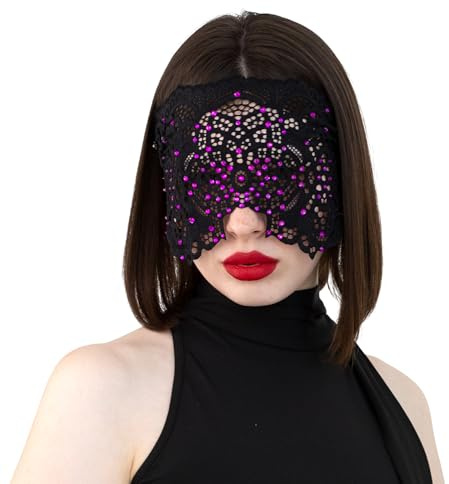 Generisch Handmade Vollgesichts-Spitzenmaske mit Strass für Frauen, Schwarze Maskerade-Maske für Ball, Karneval, Party, Hochzeit, Burlesque, Cosplay, Mardi Gras