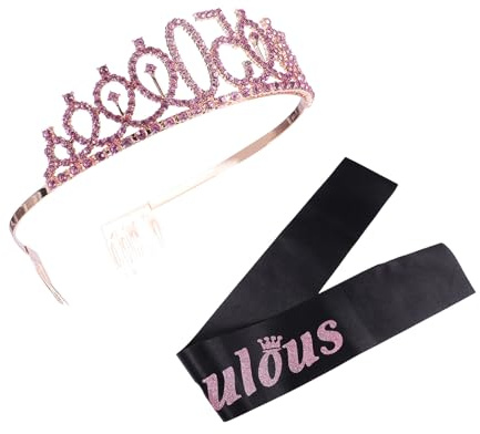 LALADEFIEE Accessoires de Couronne Anniversaire 2pcs en Tissu et Métal Noir pour Fête D'anniversaire Thème 50 Bandoulière Décorative Élégante