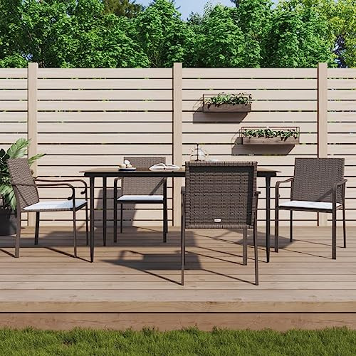 Ziaphsol Gartenstühle mit Kissen 4 STK. Braun 56x59x84 cm Poly Rattan, robuste Terrassenstühle für gemütliche Outdoor-Sitzgelegenheiten, Bequeme Balkonstühle
