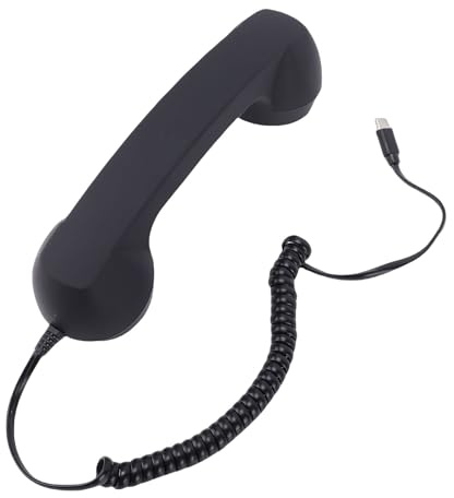 Vikye Retro-Telefonhörer Vom Typ C, Kabelgebundener Telefonhörer mit Lautstärkeregler und HiFi-Mikrofon, Ergonomischer Mobiltelefonhörer für Smartphone-Videoanrufkonferenzen (Black)