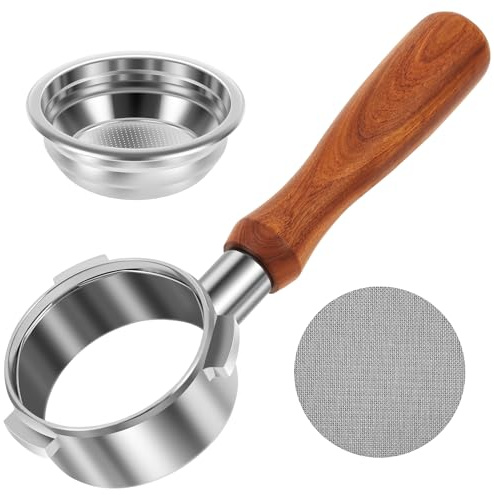 58mm Bottomless Portafilter 3 Ear, Naked Espresso Portafilter with Rosewood Handle, Includes Double Shot Filter Basket & 58mm Puck Screen, Fits 5700Pro & BAE01