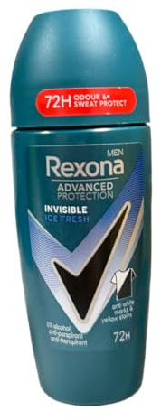 Rexona Men Invisible Ice Roll-On Deodorant for Men, Fresh Clean Scent, Roll-On Liquid Deodorant, Everyday Personal Care, Multi-Pack Bundle of 6 Bottles, 50 mL PACK OF 6