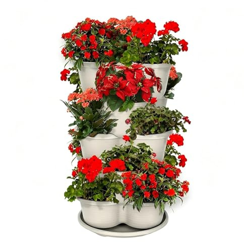 Mixnexorad Pot à Fraisiers | Pot Vertical Empilable 5 Niveaux avec Trous de Drainage - Système de Culture en Tour de Jardin - Idéal pour Grimpantes Légumes Fruits Balcon Terrasse Cour Jardin