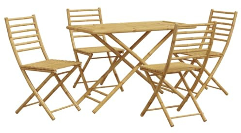 HETFTJN 5-TLG. Garten-Essgruppe Bambus Klappbar 110 x 55 x 75 cm Modernes Design Robust und Langlebig für Balkon Garten Terrasse oder Outdoor Lounge