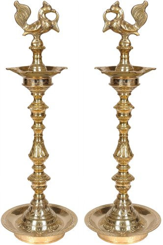 Exotic India Pfau Lampe mit Paar – Messing Statue