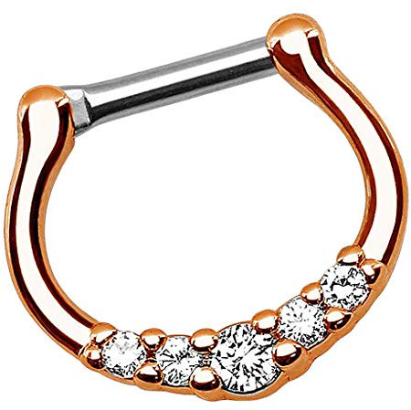 Piersando Universal Piercing Scharnier Clicker Ring Tribal mit Kristall Vintage Septum Tragus Helix Ohr Nase Lippe Brust Intim Rosegold 1,2mm
