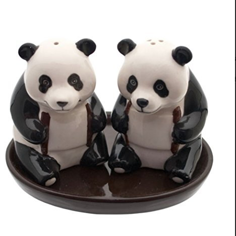 Panda Salt and Pepper Pots Set. Handpainted Ceramic Cruet Set