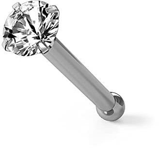 Monster Piercing - 9K Gold Weißgold | Nasenpiercing Nasenstecker Stud |Zirkonia Kristallstein | Steingröße: 1,5MM bis 3MM | Stabstärke: 22G (0,6 mm) | Stablänge: 6mm | Hypoallergen
