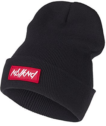 Nebelkind Herren Beanie Folded Patch Strickmütze Schwarz One Size