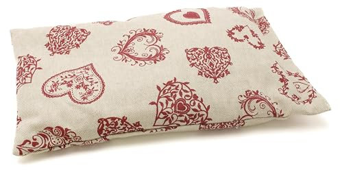 Cuscino scaldacollo con noccioli di ciliegia per Dolore cervicale/Mal di Stomaco/Febbre Alta/Contusioni (650gr. - 32x19x2cm) - Fantasia Cuore Tirolese - Prodotto in Emilia Romagna